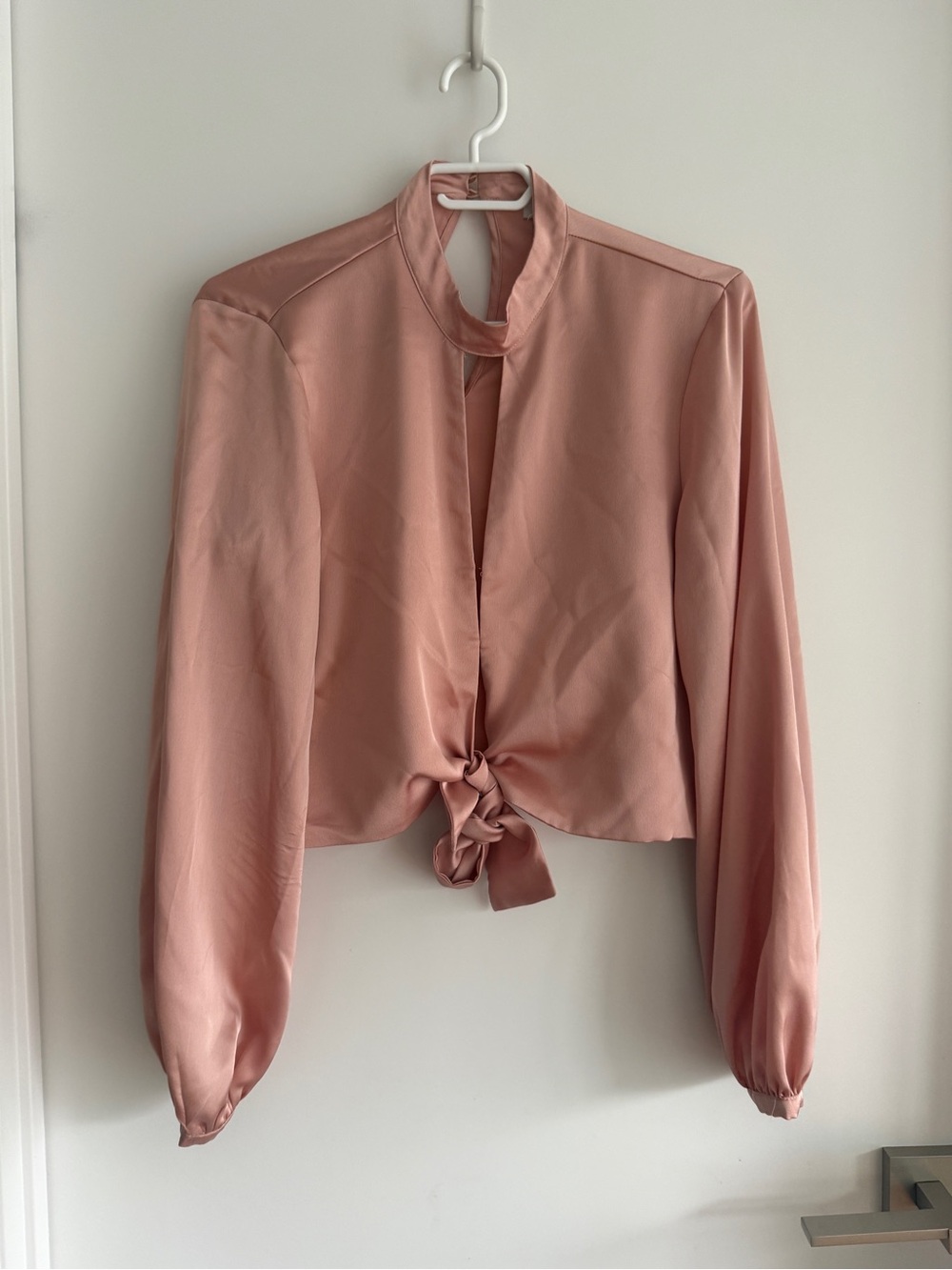 River Island Dusty Pink Tie-Front Long Sleeve Blouse